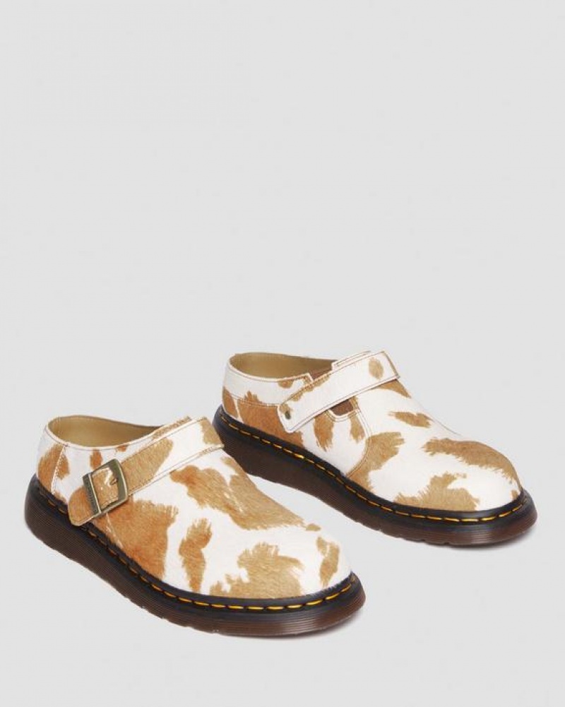 Dr Martens Isham Hair-On Cow Print Slingback Mules Sko Dame Brune Hvide | Danmark_Dr25166