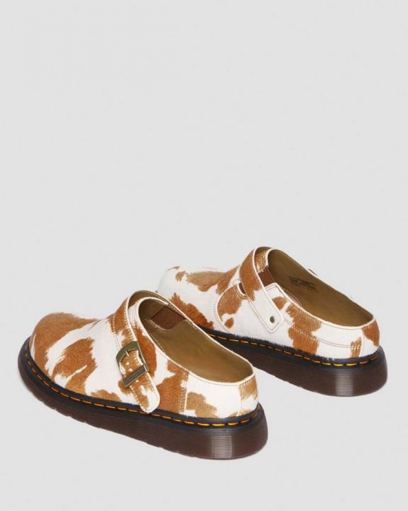 Dr Martens Isham Hair-On Cow Print Slingback Mules Sko Dame Brune Hvide | Danmark_Dr25166