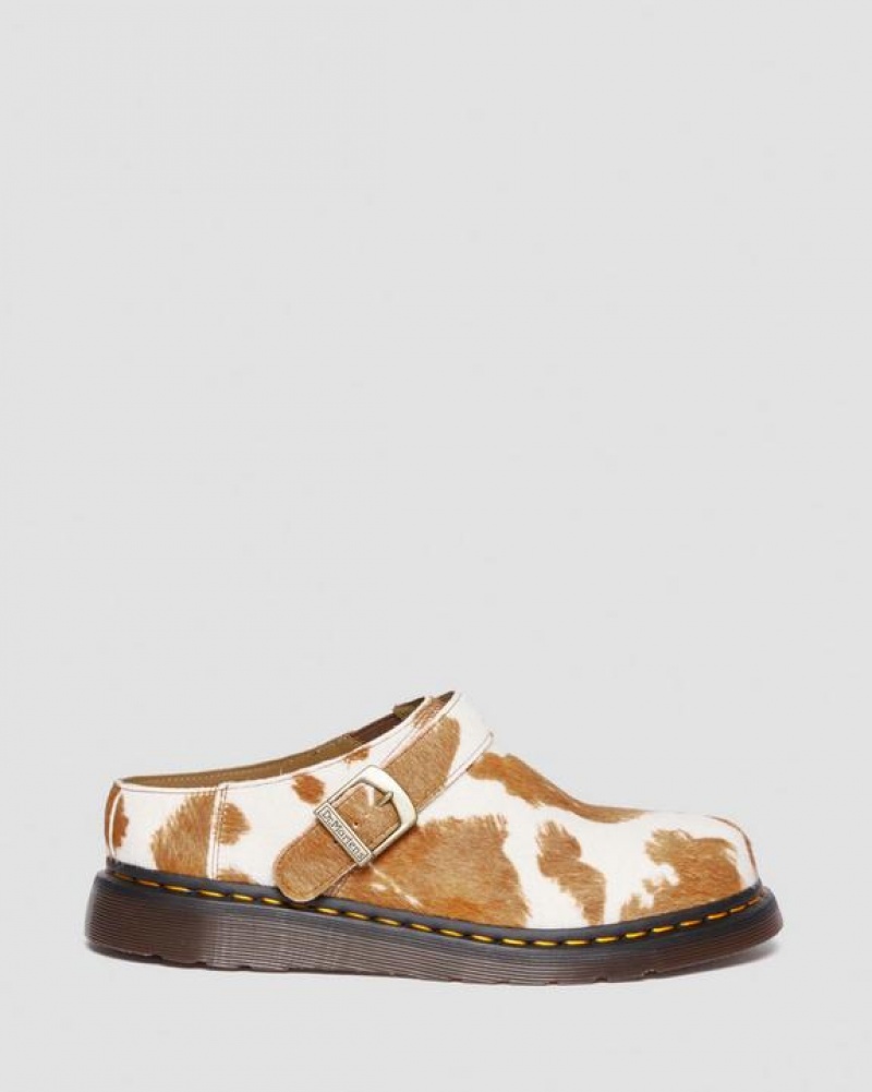 Dr Martens Isham Hair-On Cow Print Slingback Mules Sko Dame Brune Hvide | Danmark_Dr25166