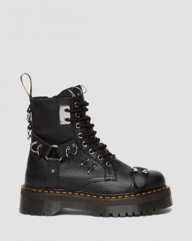 Dr Martens Jadon Boot Piercing Milled Nappa Læder Platforms Støvler Dame Sort | Danmark_Dr33941