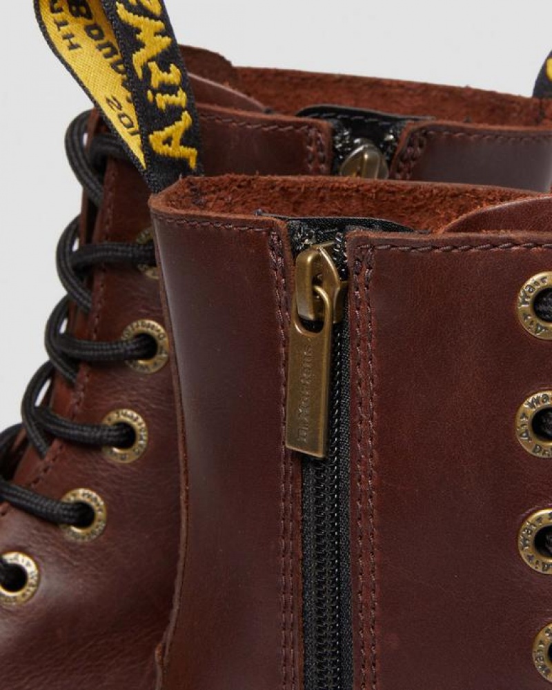 Dr Martens Jadon Boot Pull Up Læder Platforms Støvler Dame Mørkebrune | Danmark_Dr54551