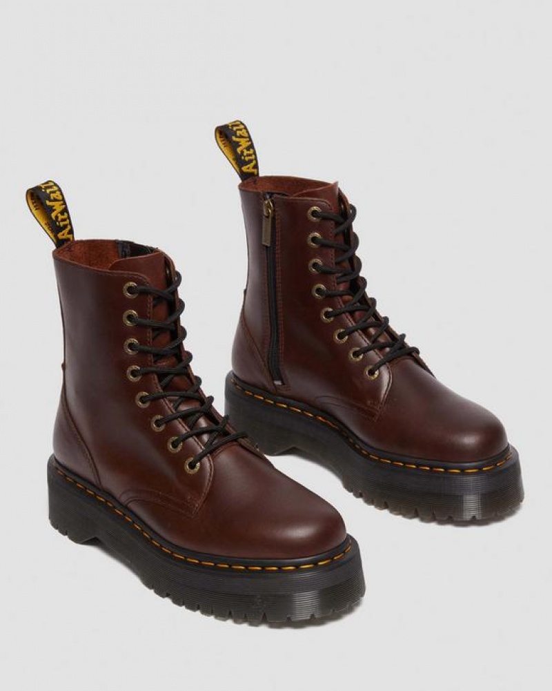 Dr Martens Jadon Boot Pull Up Læder Platforms Støvler Dame Mørkebrune | Danmark_Dr54551