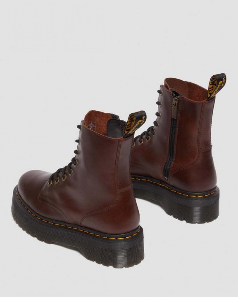 Dr Martens Jadon Boot Pull Up Læder Platform Sko Dame Mørkebrune | Danmark_Dr54707