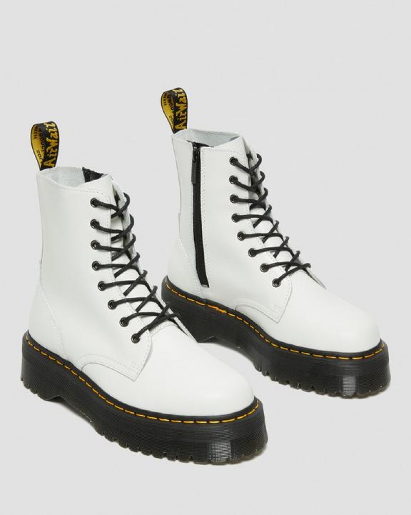 Dr Martens Jadon Boot Smooth Læder Platforms Støvler Dame Hvide | Danmark_Dr19043