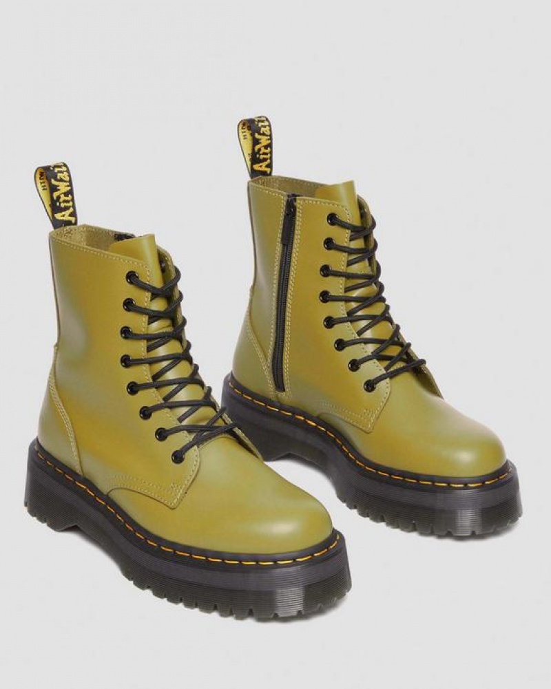 Dr Martens Jadon Boot Smooth Læder Platforms Støvler Herre Olivengrøn | Danmark_Dr56344