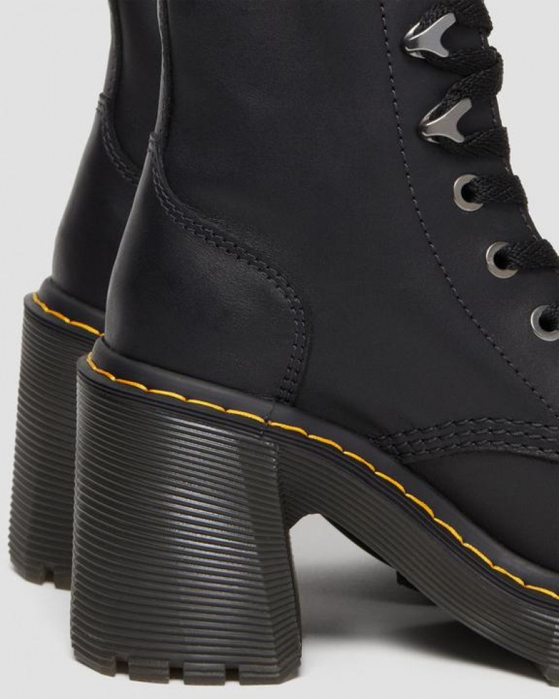 Dr Martens Jesy Sendal Læder Blonder Up Flared Heel Støvler Dame Sort | Danmark_Dr34789