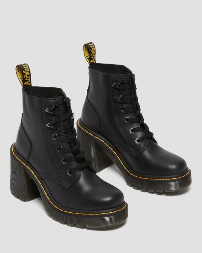 Dr Martens Jesy Sendal Læder Blonder Up Flared Heel Støvler Dame Sort | Danmark_Dr34789