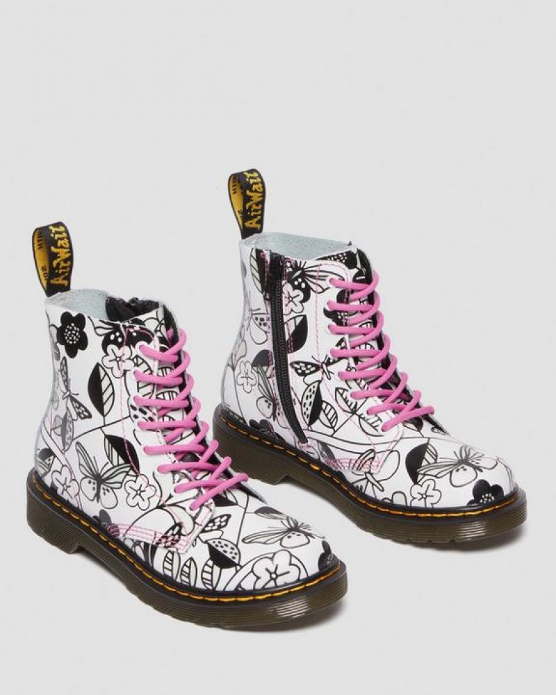 Dr Martens Junior 1460 Meadow Print Læder Blonder Up Støvler Børn Hvide | Danmark_Dr74484