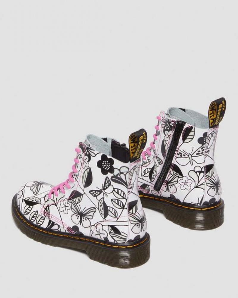 Dr Martens Junior 1460 Meadow Print Læder Blonder Up Støvler Børn Hvide | Danmark_Dr74484