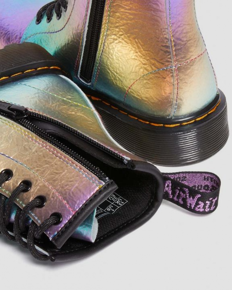 Dr Martens Junior 1460 Rainbow Crinkle Læder Blonder Up Støvler Børn Flerfarvede | Danmark_Dr83848