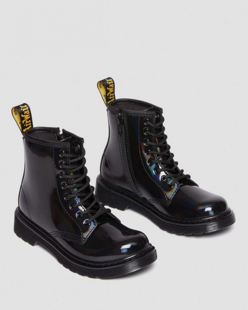 Dr Martens Junior 1460 Rainbow Lak Læder Blonder Up Støvler Børn Sort | Danmark_Dr70639