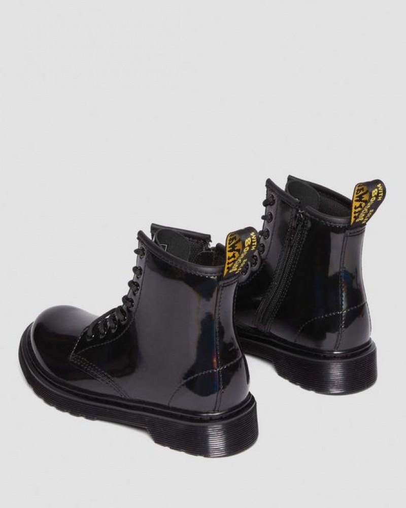 Dr Martens Junior 1460 Rainbow Lak Læder Blonder Up Støvler Børn Sort | Danmark_Dr70639