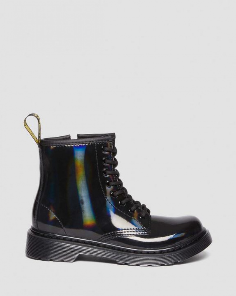 Dr Martens Junior 1460 Rainbow Lak Læder Blonder Up Støvler Børn Sort | Danmark_Dr70639