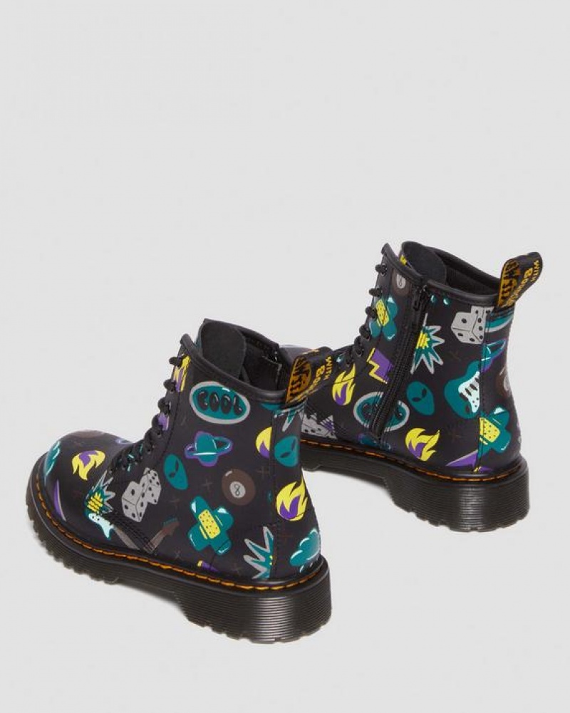 Dr Martens Junior 1460 Sticker Print Læder Blonder Up Støvler Børn Sort | Danmark_Dr83147