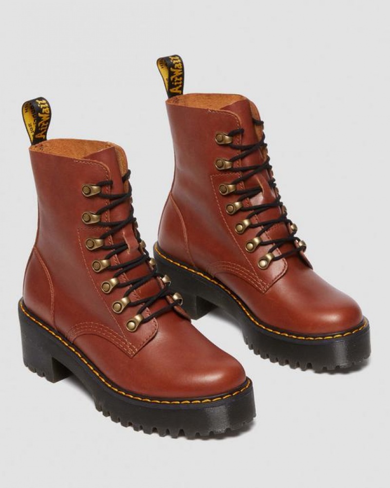 Dr Martens Leona Women's Farrier Læder Hæl Støvler Dame Brune | Danmark_Dr19721