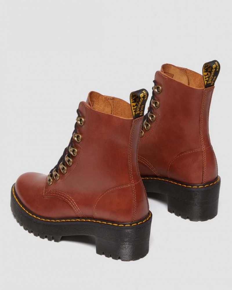 Dr Martens Leona Women's Farrier Læder Hæl Støvler Dame Brune | Danmark_Dr19721