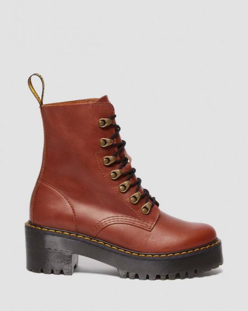 Dr Martens Leona Women's Farrier Læder Hæl Støvler Dame Brune | Danmark_Dr19721