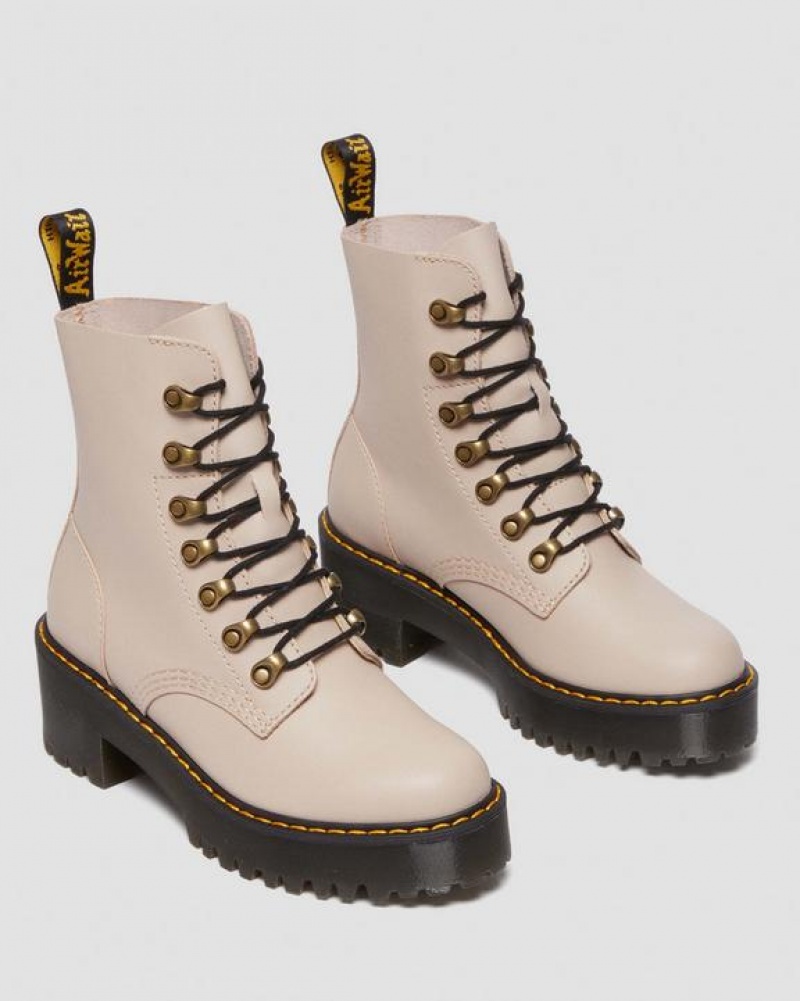 Dr Martens Leona Women's Sendal Læder Hæl Støvler Dame Grå Brune | Danmark_Dr11609