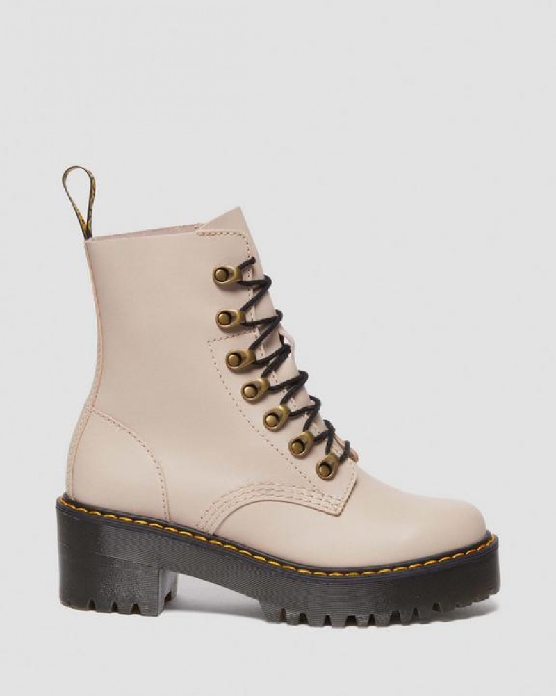 Dr Martens Leona Women's Sendal Læder Hæl Støvler Dame Grå Brune | Danmark_Dr11609