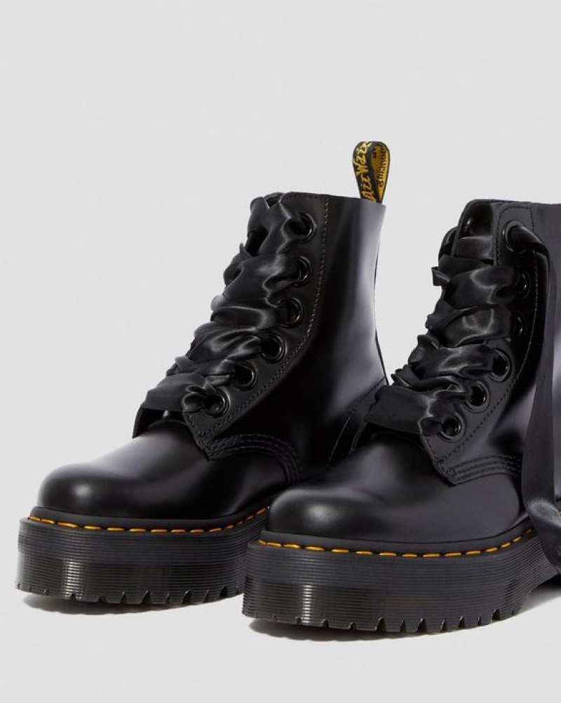 Dr Martens Molly Women's Læder Platform Støvler Dame Sort | Danmark_Dr74341