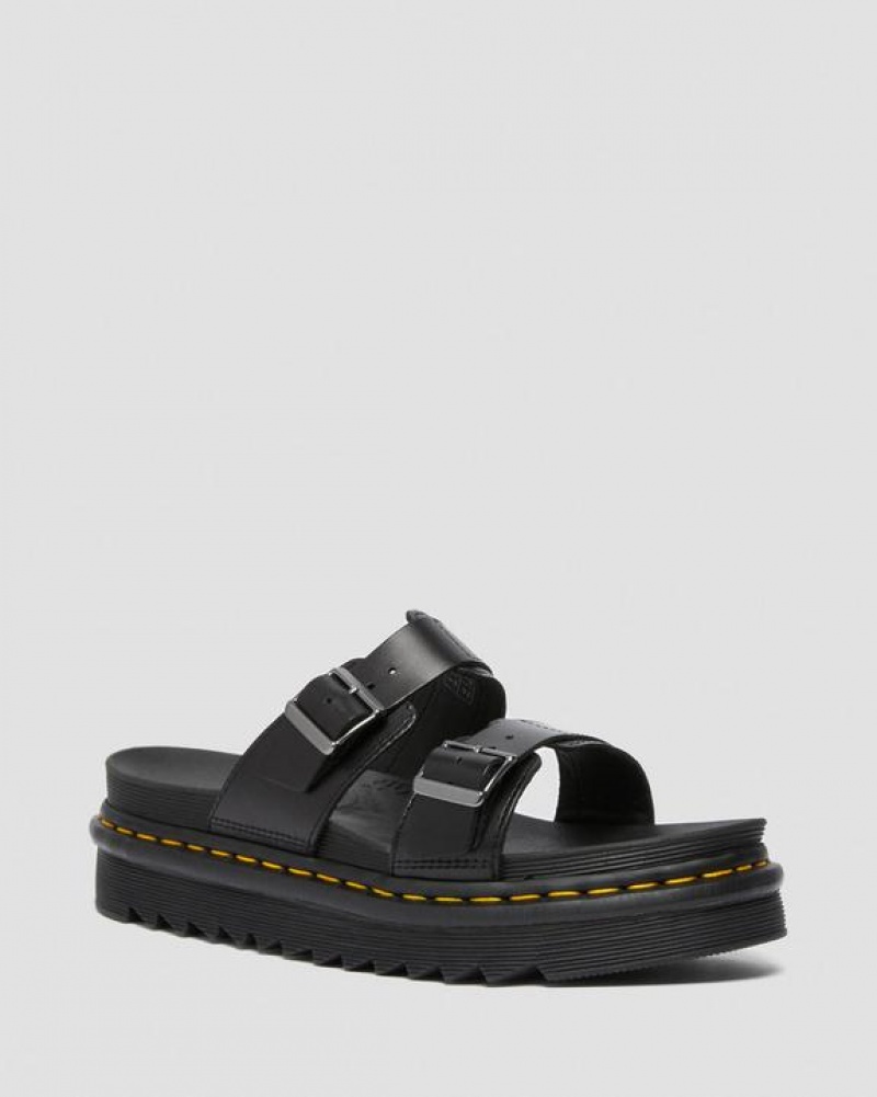 Dr Martens Myles Brando Læder Přezkou Badesandaler Sandals Platform Sko Herre Sort | Danmark_Dr55540