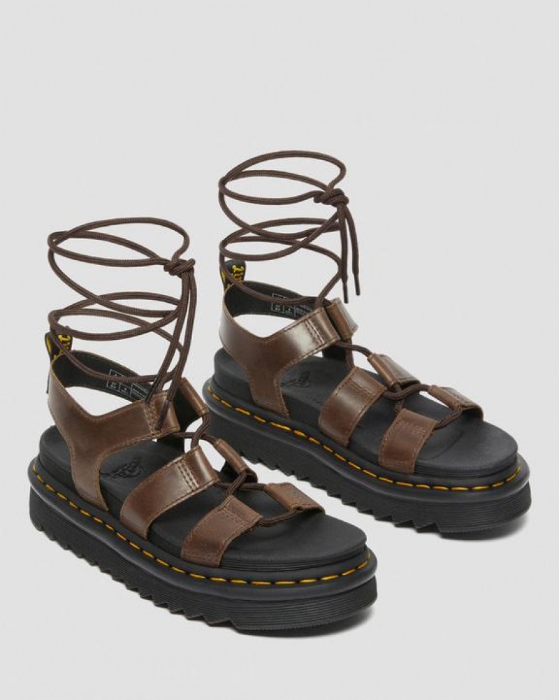 Dr Martens Nartilla Illusion Læder Gladiator Sandaler Dame Mørkebrune | Danmark_Dr80042