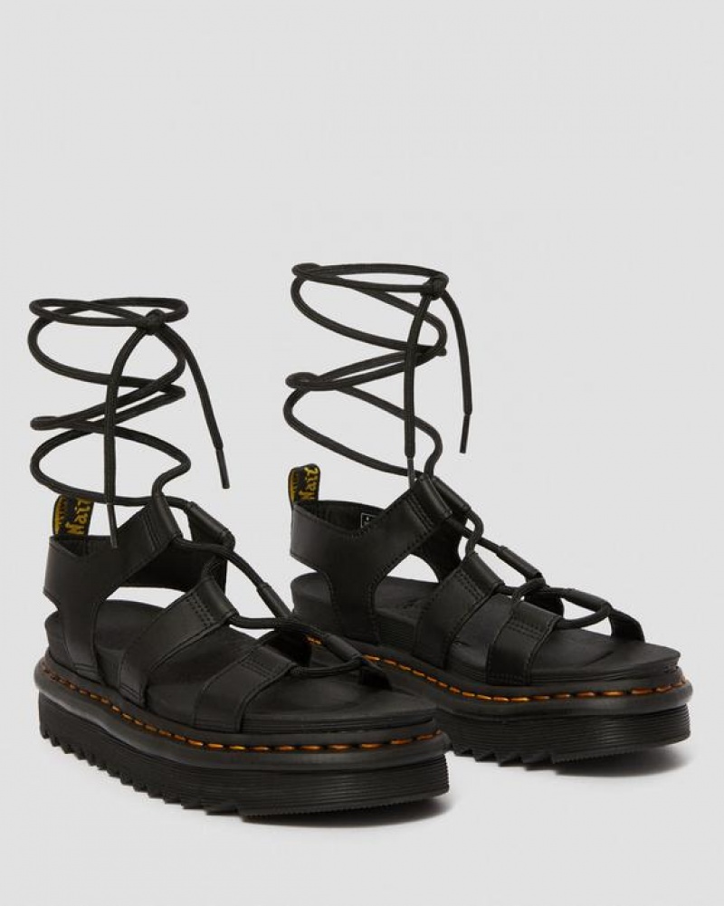 Dr Martens Nartilla Women's Læder Gladiator Platform Sko Dame Sort | Danmark_Dr80840