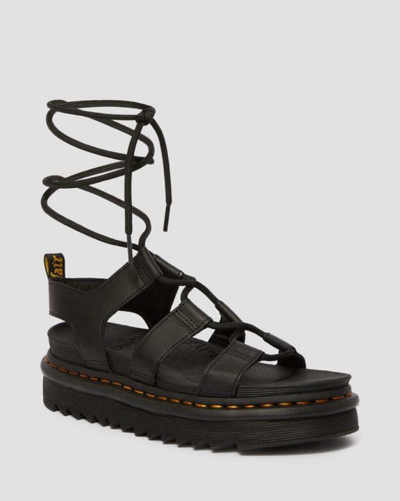 Dr Martens Nartilla Women's Læder Gladiator Platform Sko Dame Sort | Danmark_Dr80840