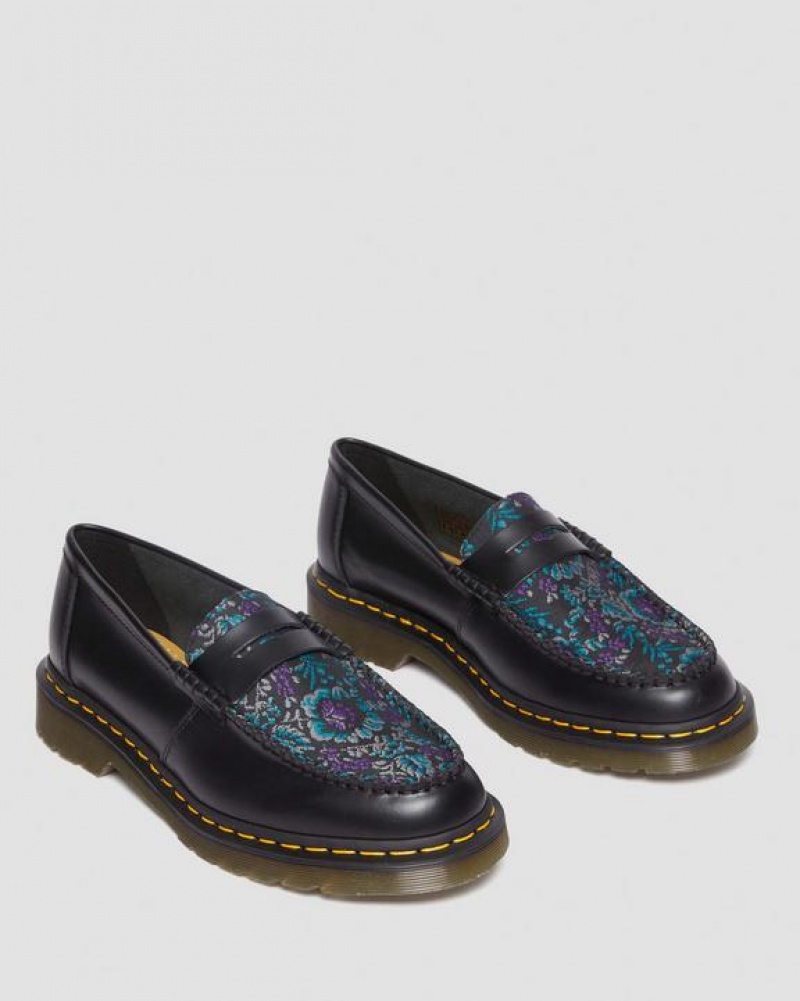 Dr Martens Penton Floral Jacquard Loafers Sko Dame Sort | Danmark_Dr22383