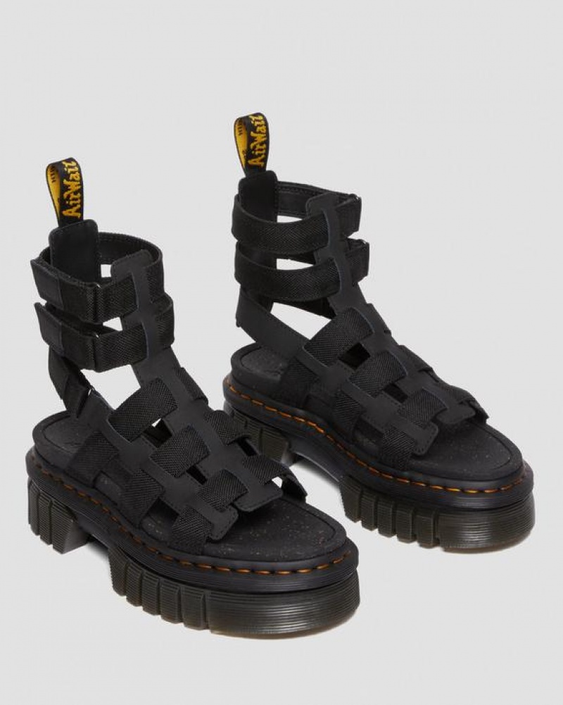 Dr Martens Ricki Læder Platform Gladiator Sandaler Dame Sort | Danmark_Dr53969