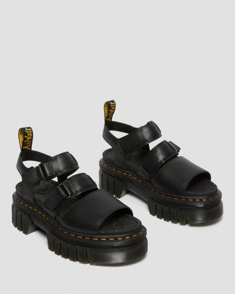 Dr Martens Ricki Nappa Lux Læder 3-Páskové Platform Sandaler Dame Sort | Danmark_Dr75446