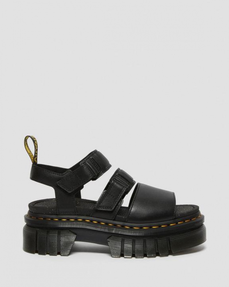 Dr Martens Ricki Nappa Lux Læder 3-Páskové Platform Sandaler Dame Sort | Danmark_Dr75446