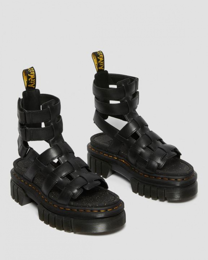 Dr Martens Ricki Nappa Lux Læder Gladiator Platform Sko Dame Sort | Danmark_Dr26847