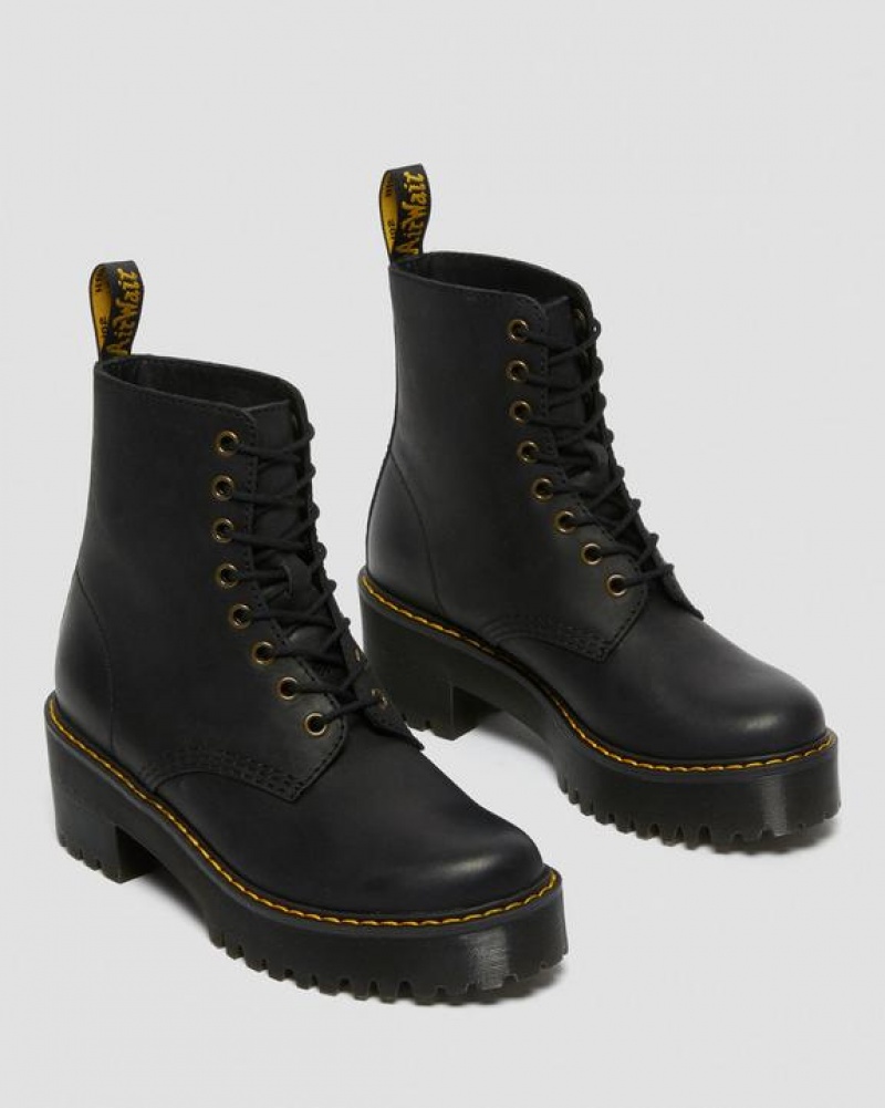 Dr Martens Shriver Hi Women's Wyoming Læder Hæl Støvler Dame Sort | Danmark_Dr41216