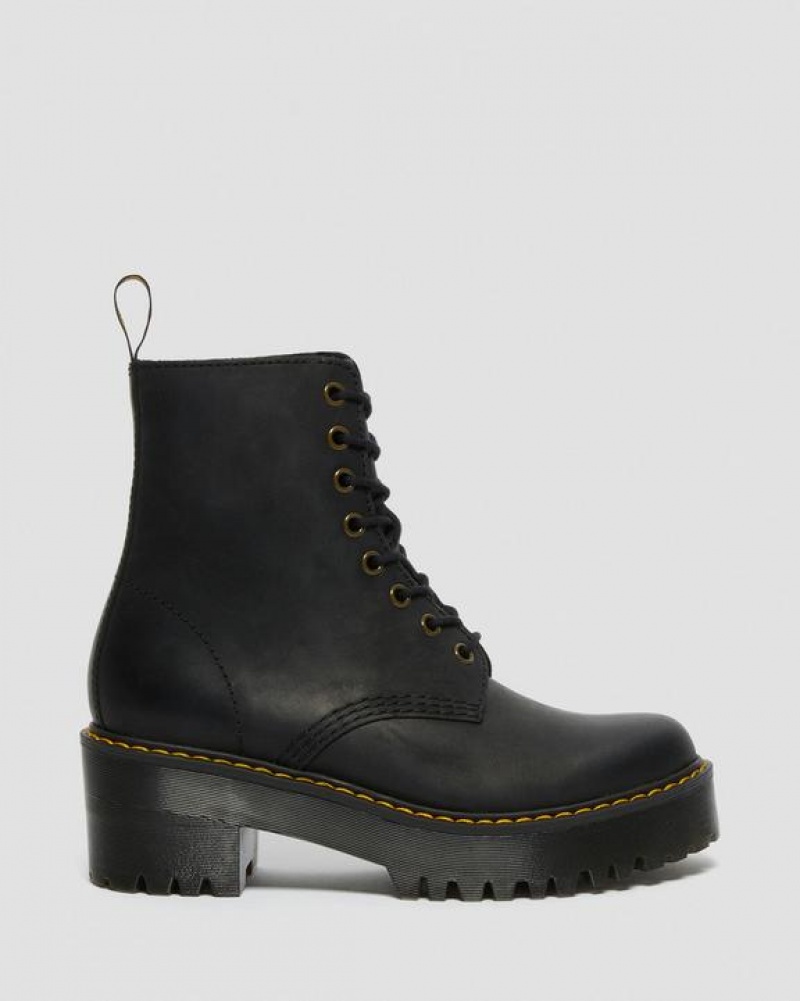 Dr Martens Shriver Hi Women's Wyoming Læder Hæl Støvler Dame Sort | Danmark_Dr41216