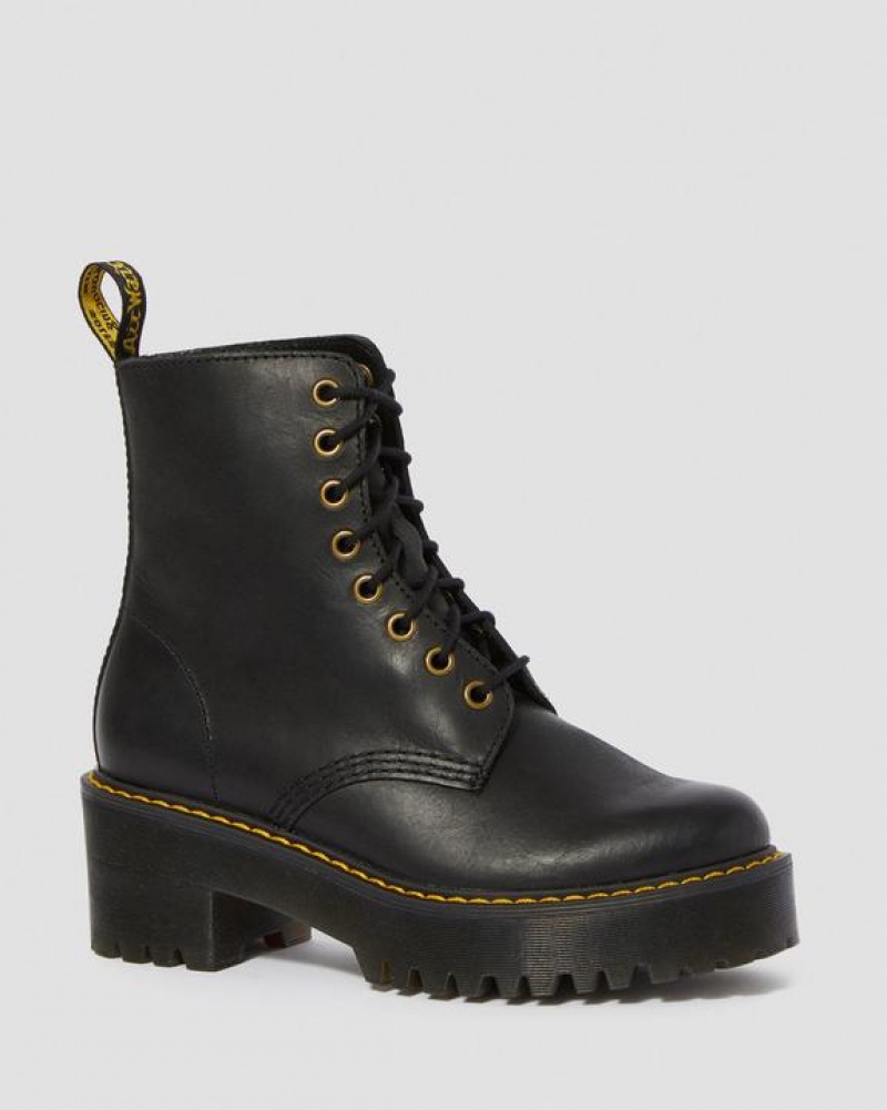 Dr Martens Shriver Hi Women's Wyoming Læder Hæl Støvler Dame Sort | Danmark_Dr41216