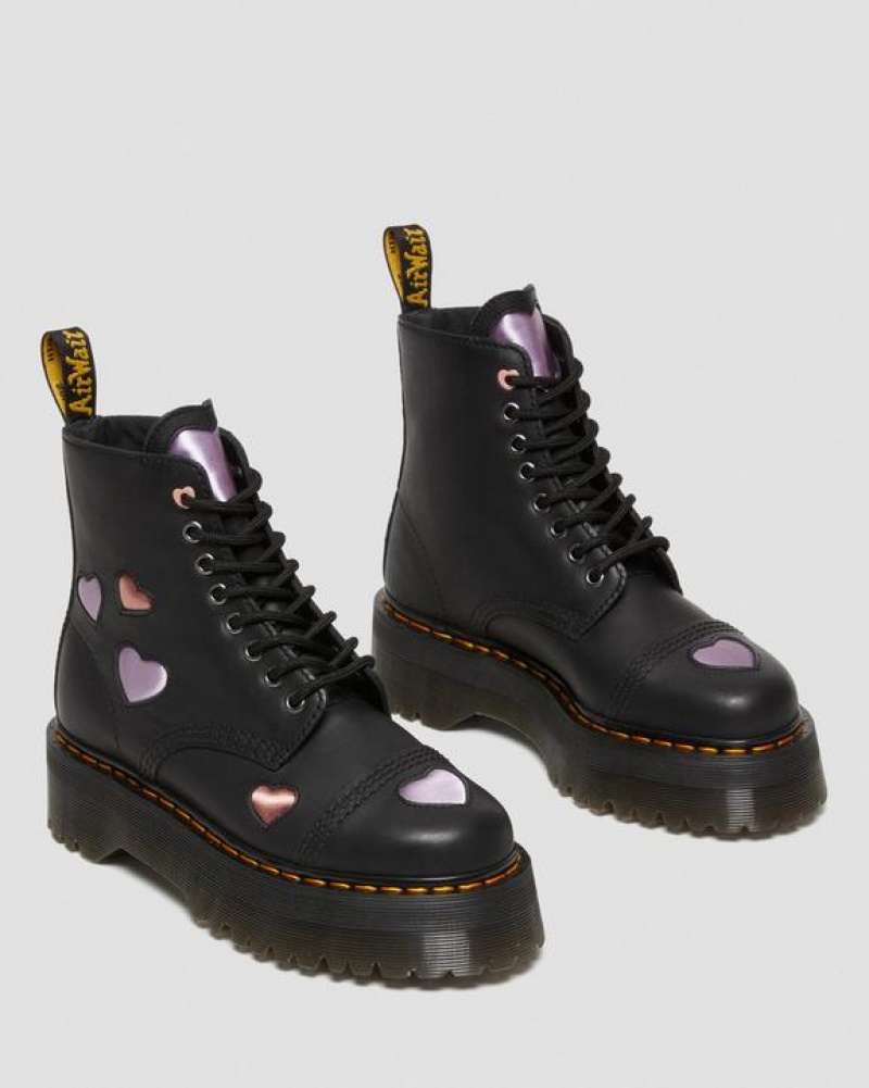 Dr Martens Sinclair Læder Heart Platform Støvler Dame Sort | Danmark_Dr12657