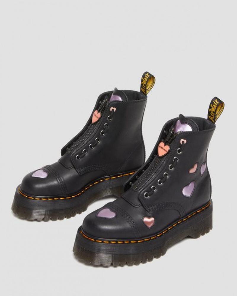 Dr Martens Sinclair Læder Heart Platform Støvler Dame Sort | Danmark_Dr12657