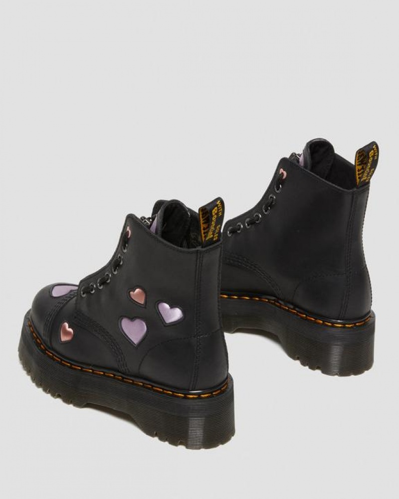 Dr Martens Sinclair Læder Heart Platform Støvler Dame Sort | Danmark_Dr12657