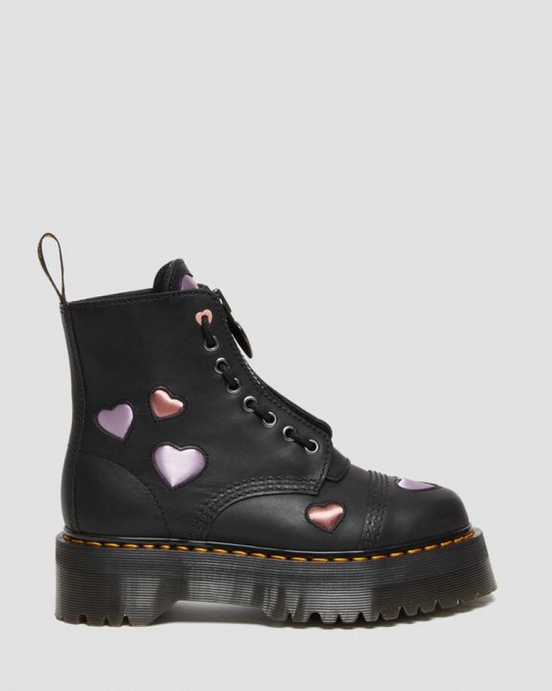 Dr Martens Sinclair Læder Heart Platform Støvler Dame Sort | Danmark_Dr12657