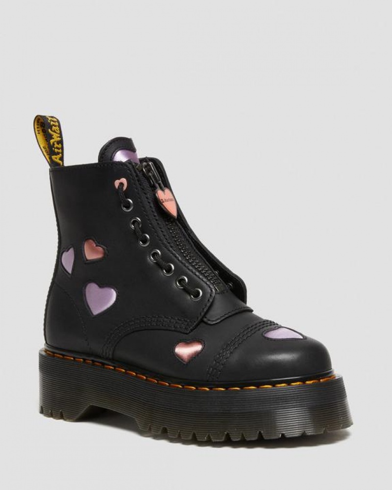 Dr Martens Sinclair Læder Heart Platform Sko Dame Sort | Danmark_Dr92587