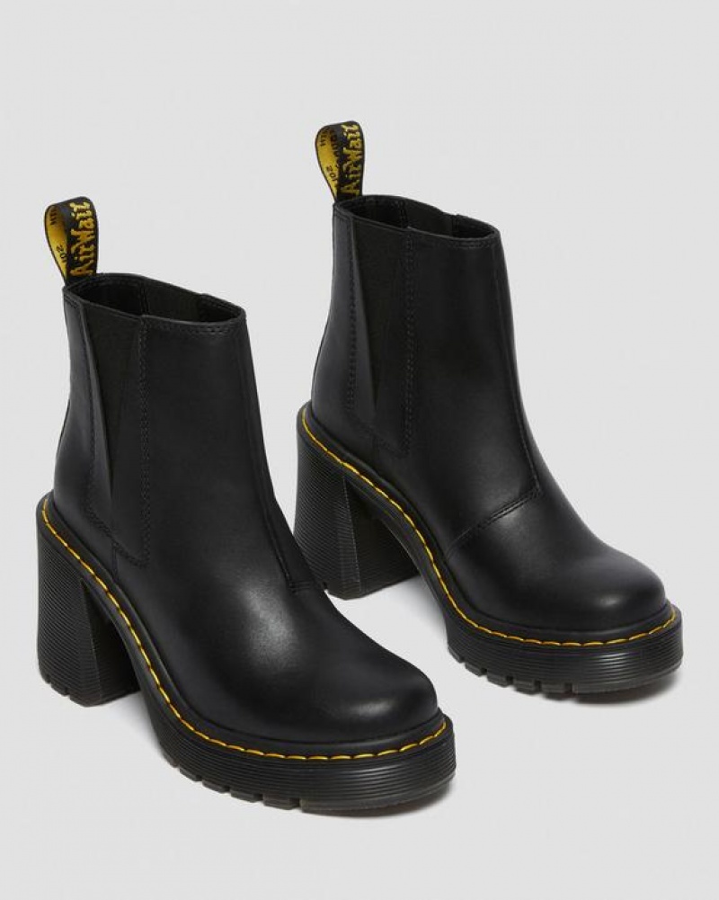 Dr Martens Spence Læder Flared Heel Chelsea Støvler Dame Sort | Danmark_Dr52113