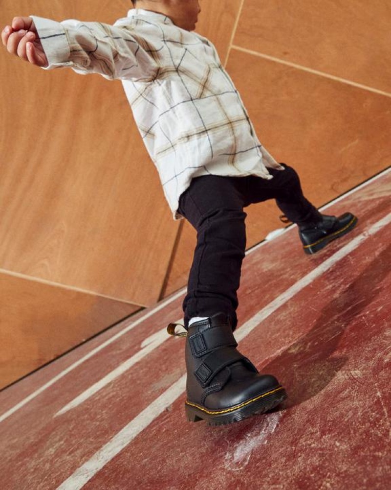 Dr Martens Toddler 1460 Double Páskové Læder Støvler Børn Sort | Danmark_Dr17637