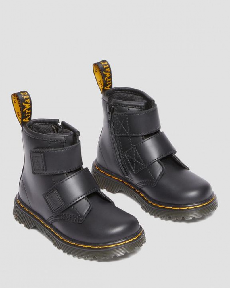 Dr Martens Toddler 1460 Double Páskové Læder Støvler Børn Sort | Danmark_Dr17637