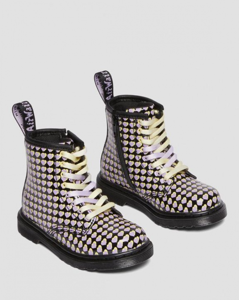 Dr Martens Toddler 1460 Lak Heart Printed Blonder Up Støvler Børn Sort | Danmark_Dr24533