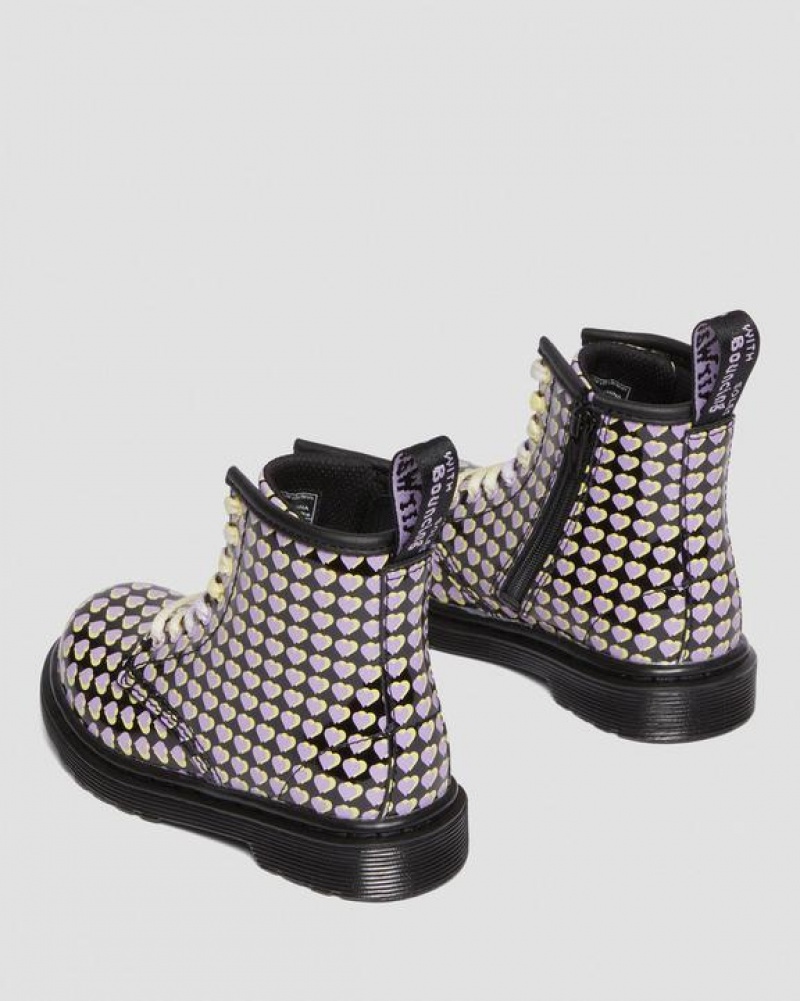 Dr Martens Toddler 1460 Lak Heart Printed Blonder Up Støvler Børn Sort | Danmark_Dr24533