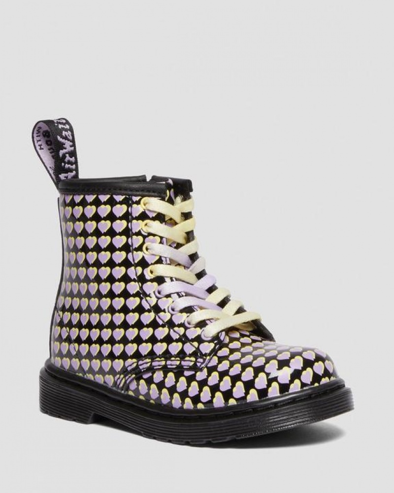 Dr Martens Toddler 1460 Lak Heart Printed Blonder Up Støvler Børn Sort | Danmark_Dr24533