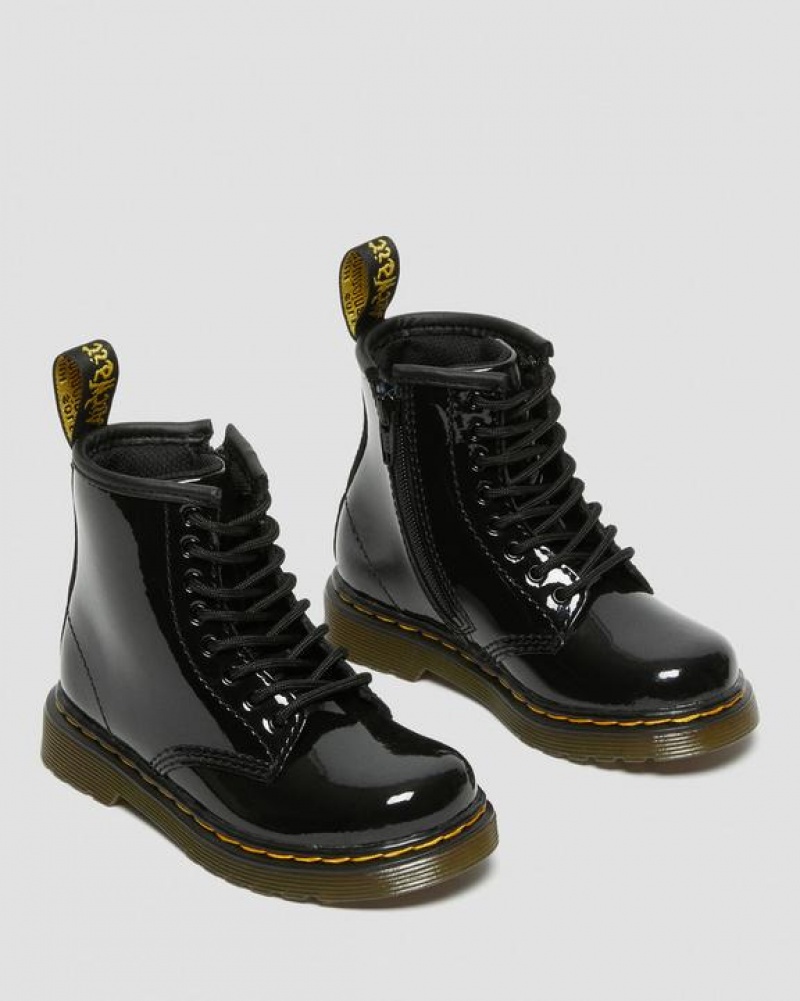 Dr Martens Toddler 1460 Lak Læder Blonder Up Støvler Børn Sort | Danmark_Dr98633