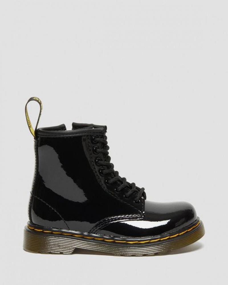 Dr Martens Toddler 1460 Lak Læder Blonder Up Støvler Børn Sort | Danmark_Dr98633