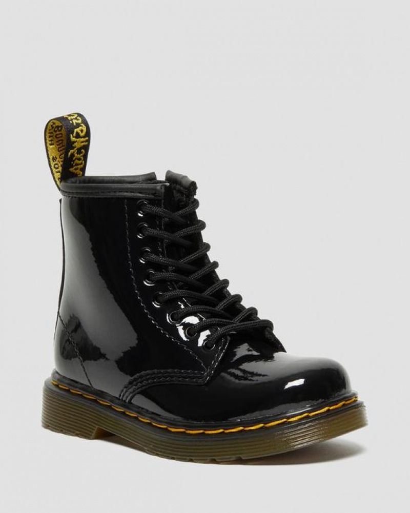 Dr Martens Toddler 1460 Lak Læder Blonder Up Støvler Børn Sort | Danmark_Dr98633